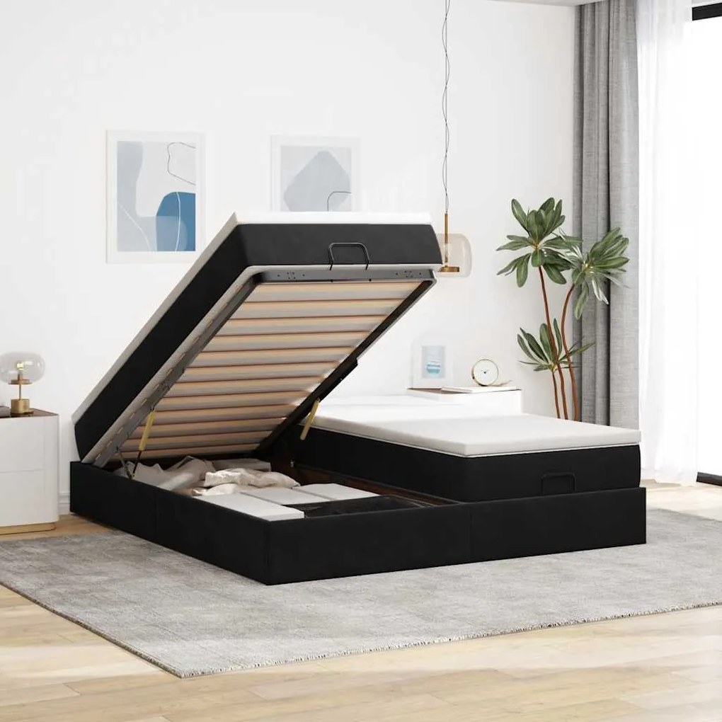 Estrutura de cama otomana com colchões 160x200 cm veludo preto