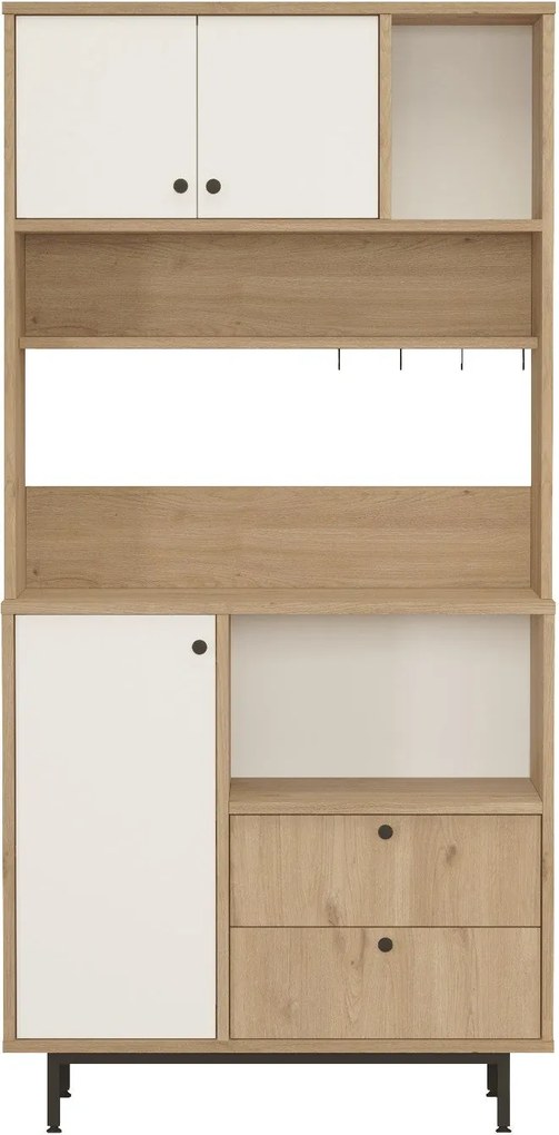 Armário Alto de Cozinha "Toledo" E-1 - Carvalho e Branco - 88x180x35.5