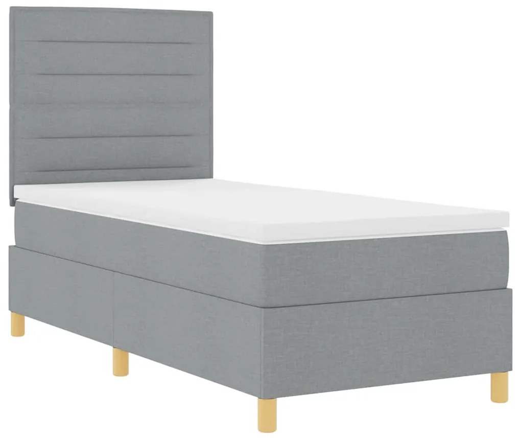 Cama Box com Colchão &amp; Luz LED Cinza Claro 90x200 cm Tecido