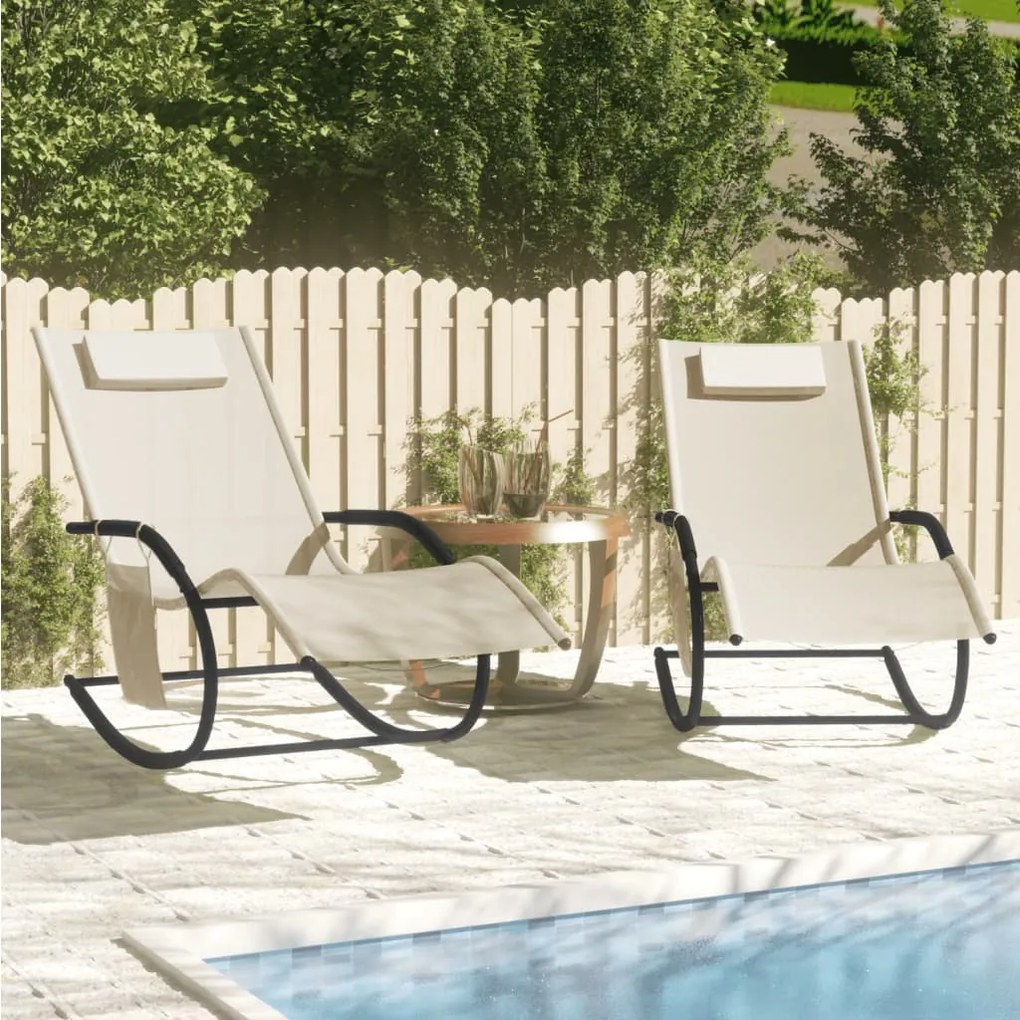 318138 vidaXL Espreguiçadeira baloiço 2 pcs aço e textilene cor creme