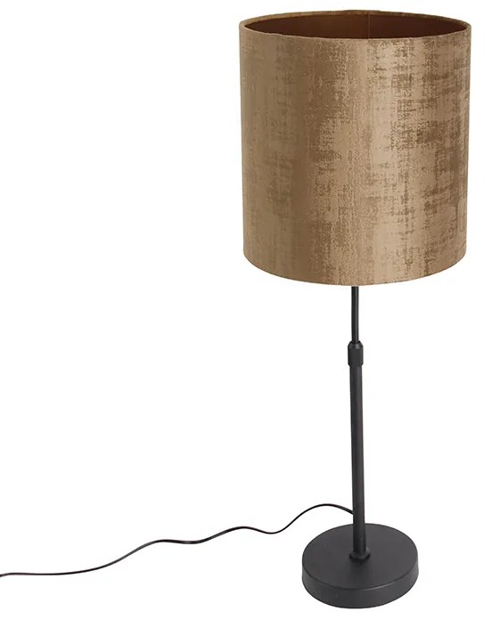 Candeeiro de mesa preto com cúpula de veludo castanho 25 cm ajustável - Parte Moderno