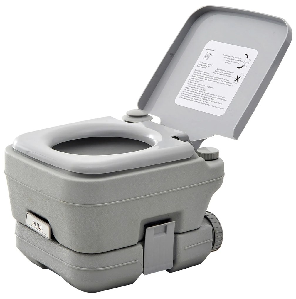HOMCOM Sanita Portátil WC Portátil com 2 Depósitos de 10L Suporta até 200 kg Sanita para Exterior Campismo 36x42x30 cm Cinzento