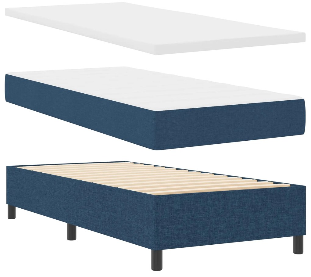 Cama Box Spring com Colchão Azul 90x200 cm Tecido