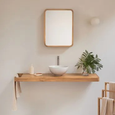 Conjunto De Móvel De Casa De Banho 130x45 Cm Suspenso Em Madeira De Teca Neill Madeira De Teca & Cinzento Escovado ↑30 Cm Com Válvula De Drenagem Sem
