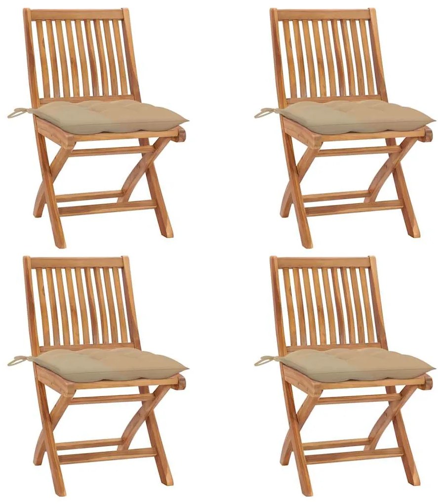 Cadeiras de jardim dobráveis c/ almofadões 4 pcs teca maciça