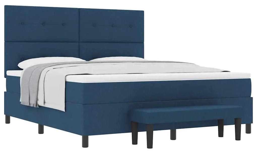 Cama Box Spring com colchão e banco azul 180x200 cm tecido