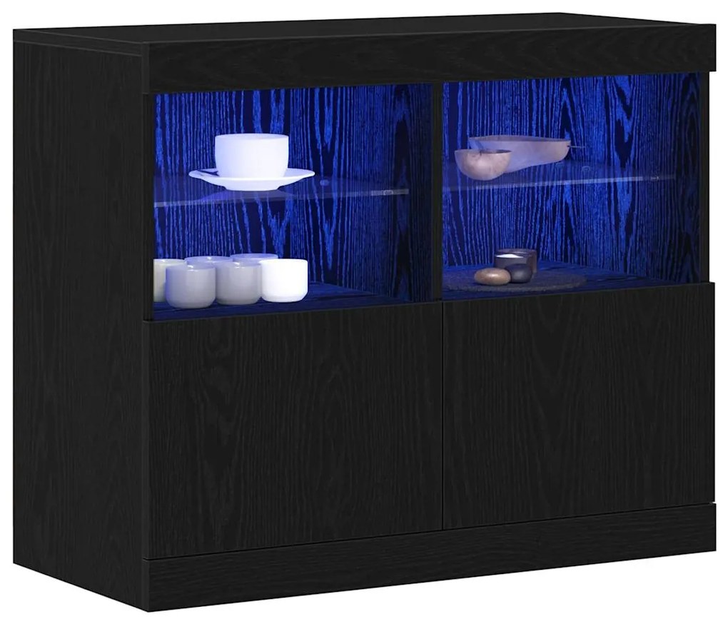 Aparador com Luzes LED Carvalho Preto 81x37x67 cm