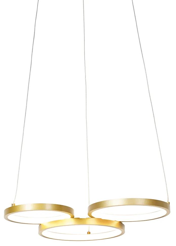 Candeeiro de suspensão dourado incl. LED 3-luz regulável em 3 etapas - Rondas Moderno