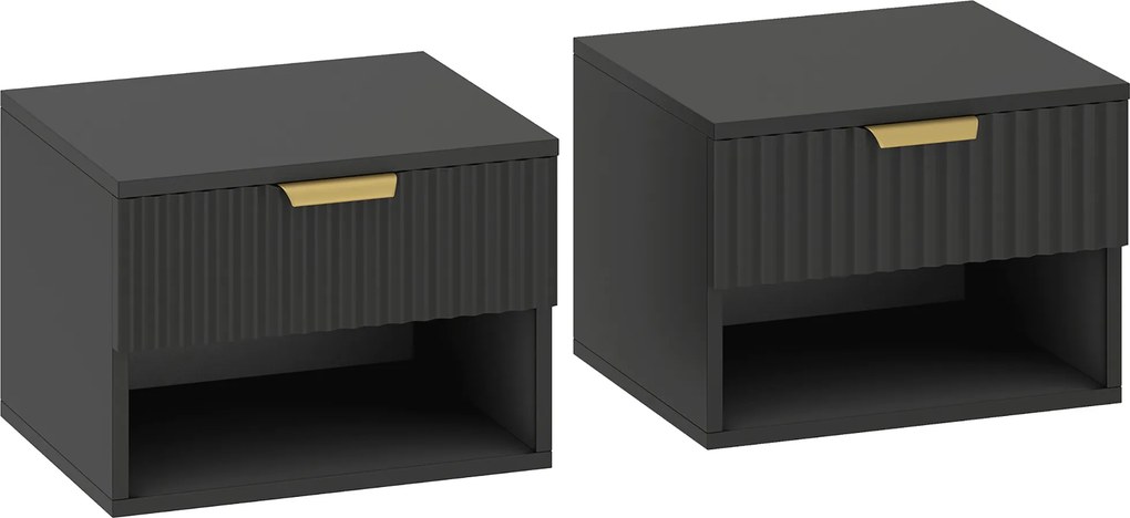 HOMCOM Conjunto de 2 mesas de cabeceira suspensas, mesas de cabeceira de parede com gaveta e nicho, moderno, 40x34x29cm, preto | Aosom Portugal