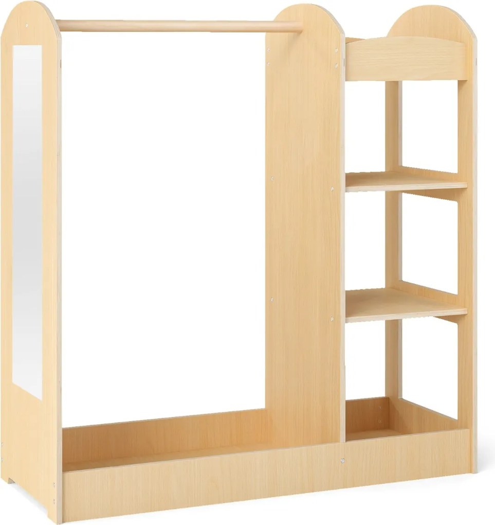 Guarda roupa para crianças com espelho, cabideiro, armário para guardar brinquedos e fantasias 93,5 x 38 x 100 cm Natural