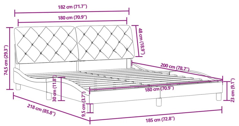 Estrutura de cama c/ cabeceira 180x200 cm veludo cinzento-claro