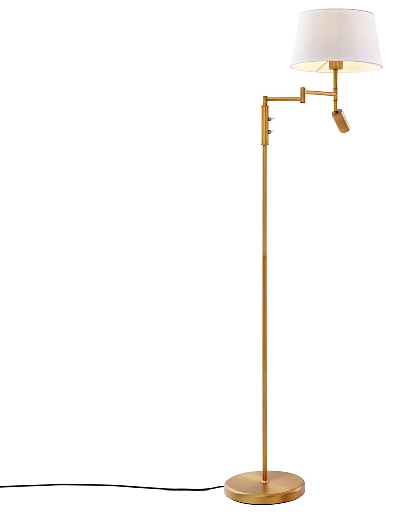 Candeeiro de pé bronze com cúpula branca e flexo de leitura ajustável - Ladas Retro,Clássico / Antigo
