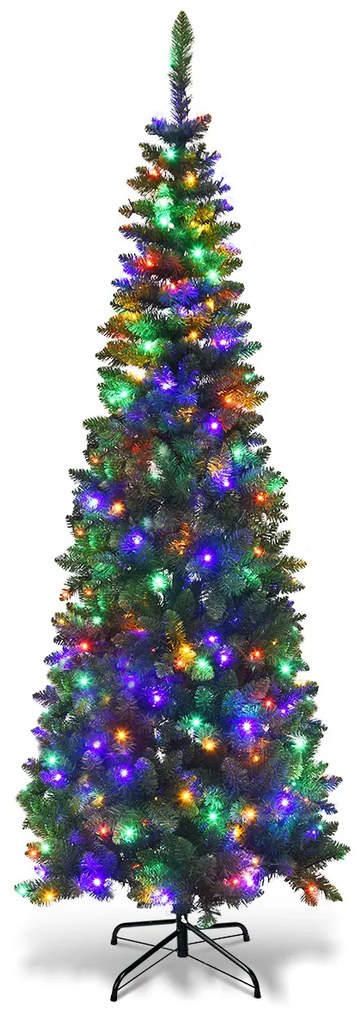 Árvore de Natal Artificial 198 cm Pinheiro Iluminado com 708 Ramos com 250 Luzes Coloridas Base Metal Dobrável