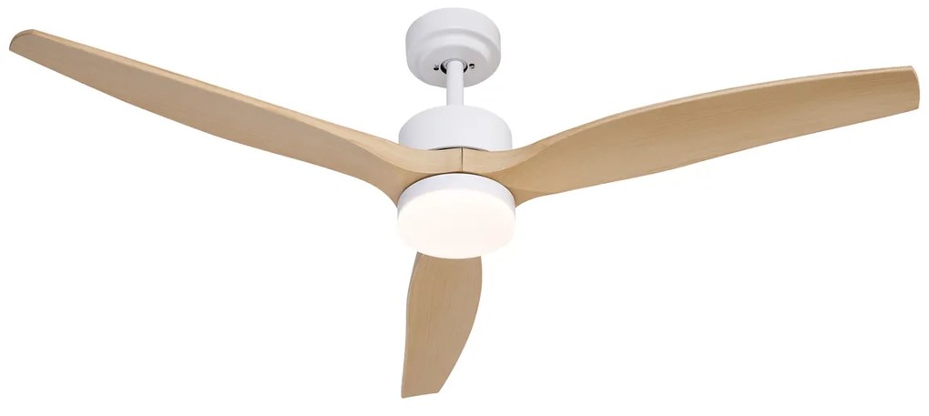 Ventilador de teto branco com impressão de madeira 132cm incl. LED regulável com controle remoto - Joly Moderno