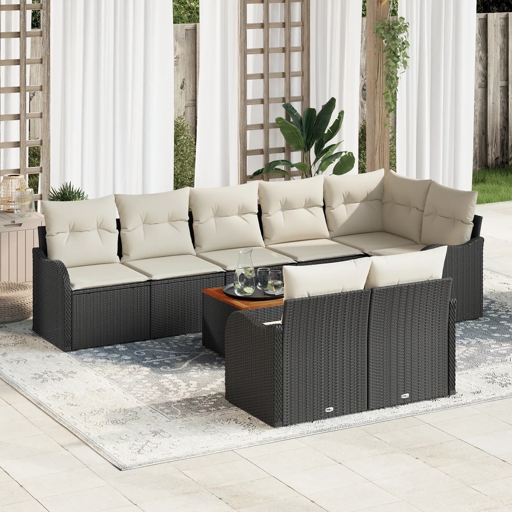 Conjunto de Sofá de Jardim 9 Peças com Almofadas em Rattan Polipropile
