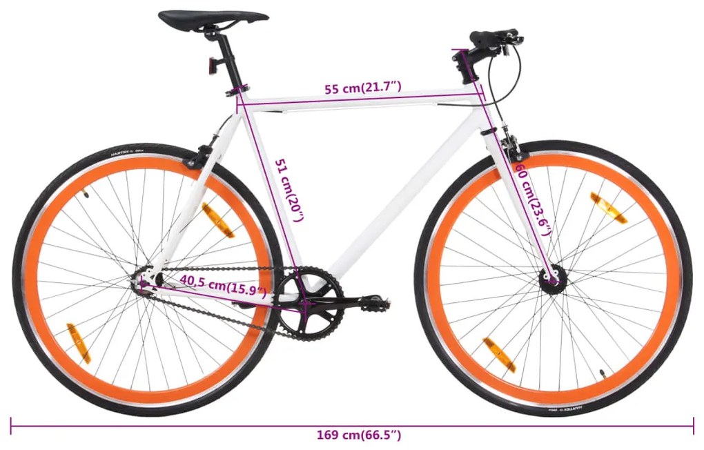 Bicicleta de mudanças fixas 700c 51 cm branco e laranja