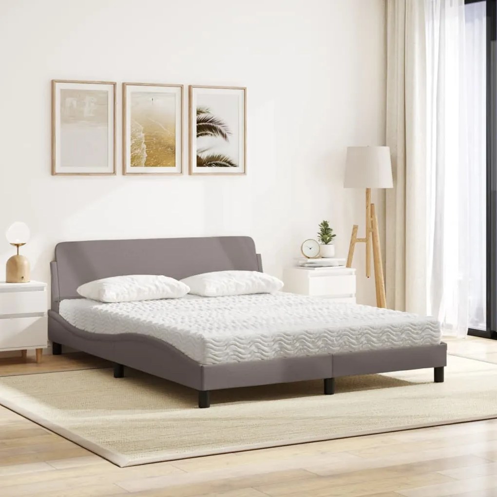 Cama com colchão 160x200 cm tecido castanho-acinzentado