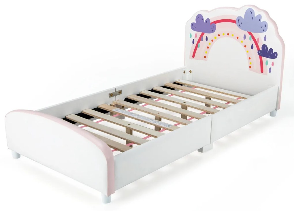 Armação de cama para crianças Arco-íris Temático Armação de cama de cabeceira e tábua de pés Réguas de madeira 153 x 77 x 70 cm Branco