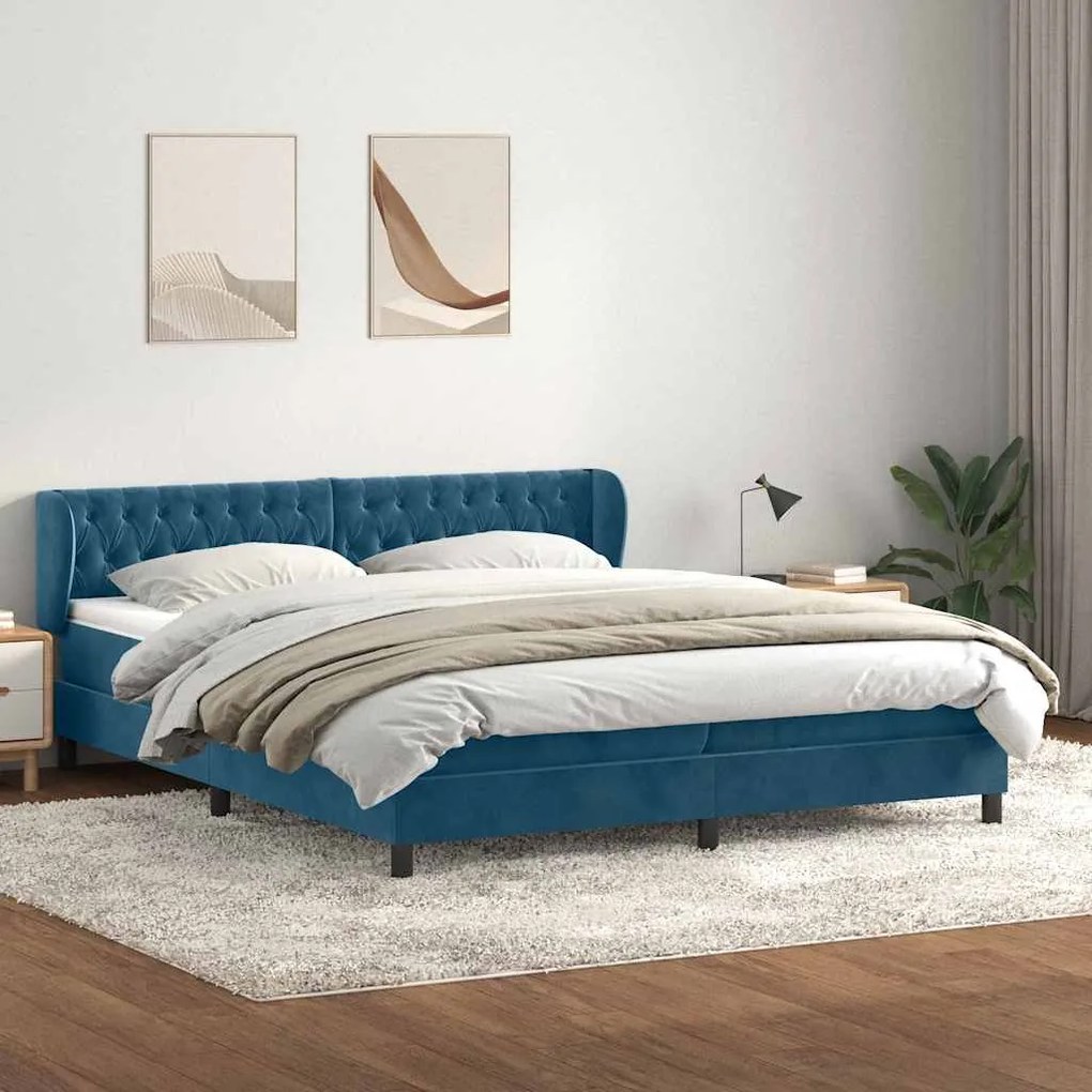 vidaXL Cama com molas/colchões 180x220 cm veludo azul-escuro