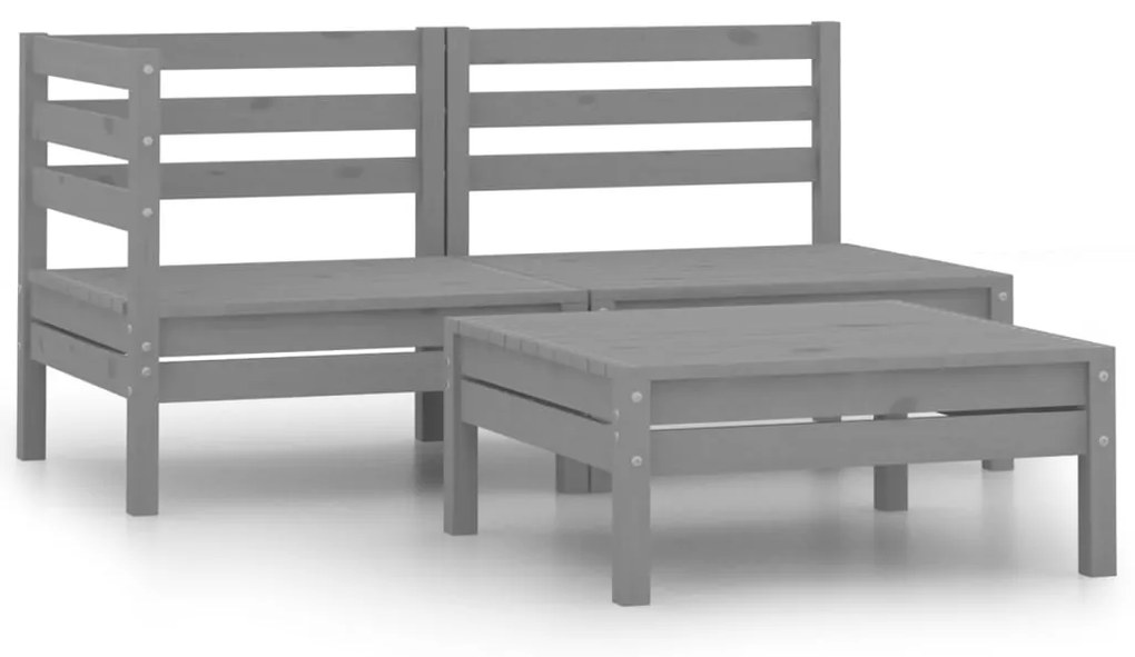 vidaXL 3 pcs conjunto lounge de jardim pinho maciço cinzento