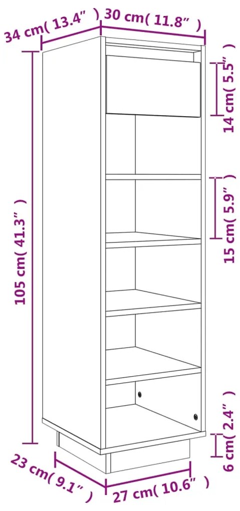 Sapateira Granja - Com 1 Gaveta e 5 Prateleiras - Cor Cinzento - 34x30