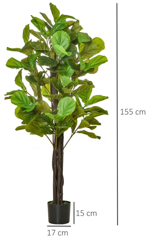 Planta Artificial Figueira no Vaso 155cm de Altura com 114 Folhas Planta Artificial para Interior Decoração para Casa Sala de Estar Dormitório Verde