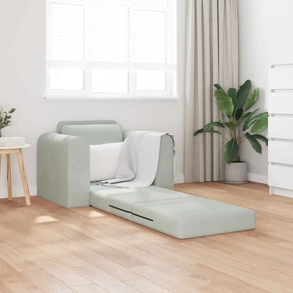 Sofá Cama 2-em-1 Cinza Claro 98x71x83 cm Veludo