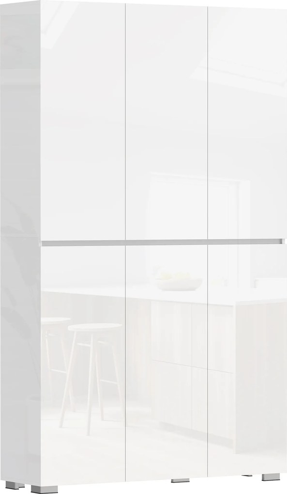 Armário Alto de Cozinha, 120 x 34 x 200 cm, 6 Portas de Fecho Suave, Branco