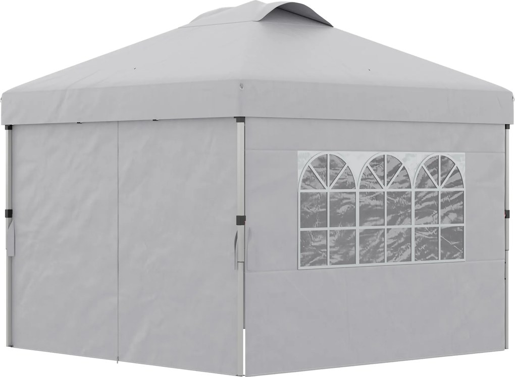 Tenda pop-up dobrável 3 x 3, altura ajustável, paredes laterais, aberturas de ventilação, janelas, saco de transporte com Rodas cinzento claro