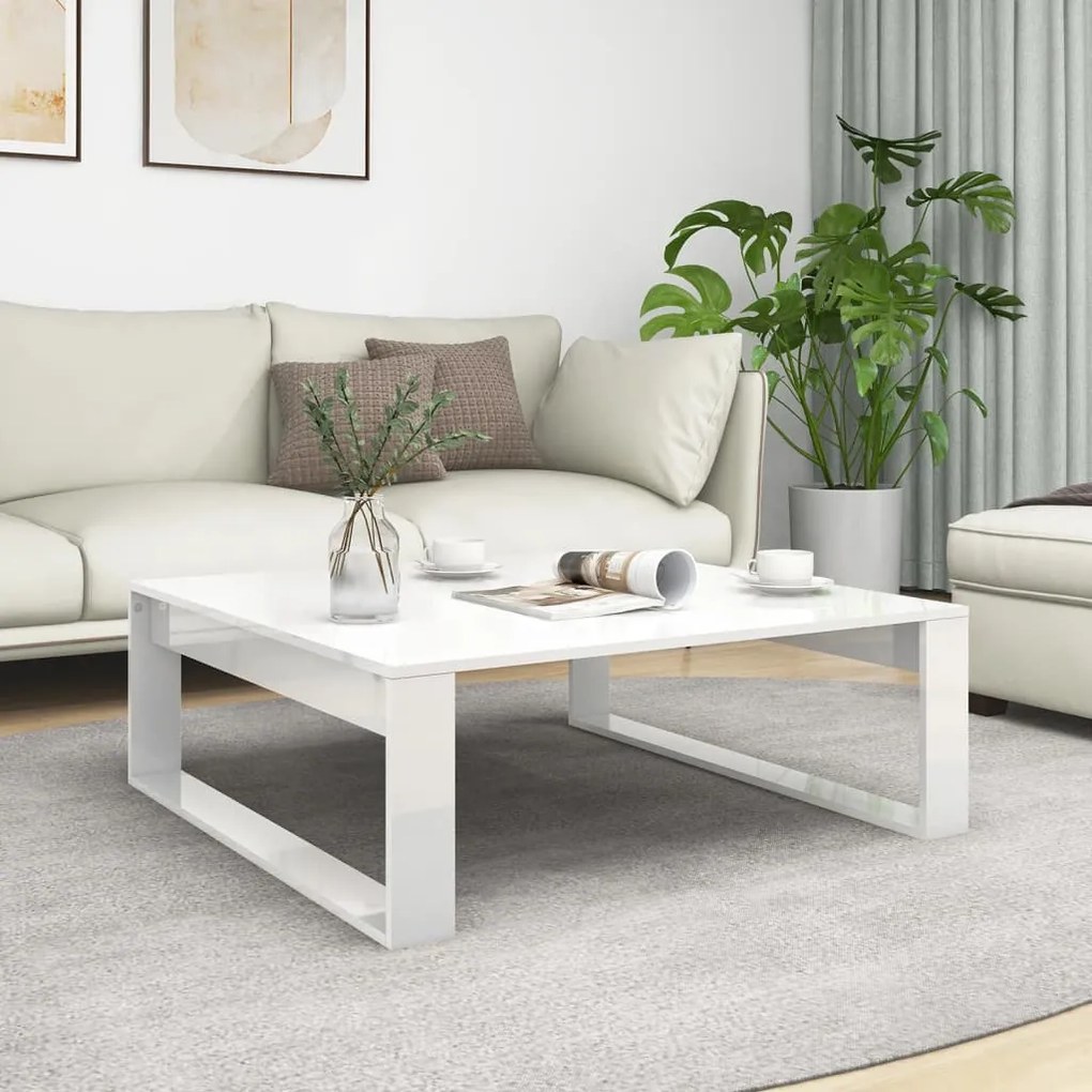 808636 vidaXL Mesa de centro 100x100x35 cm contraplacado branco brilhante