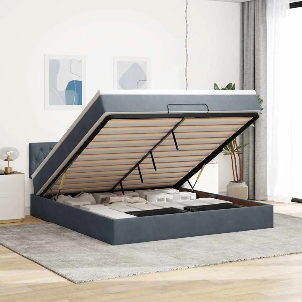 Estrutura de cama otomana com colchão 180x200cm cinzento escuro
