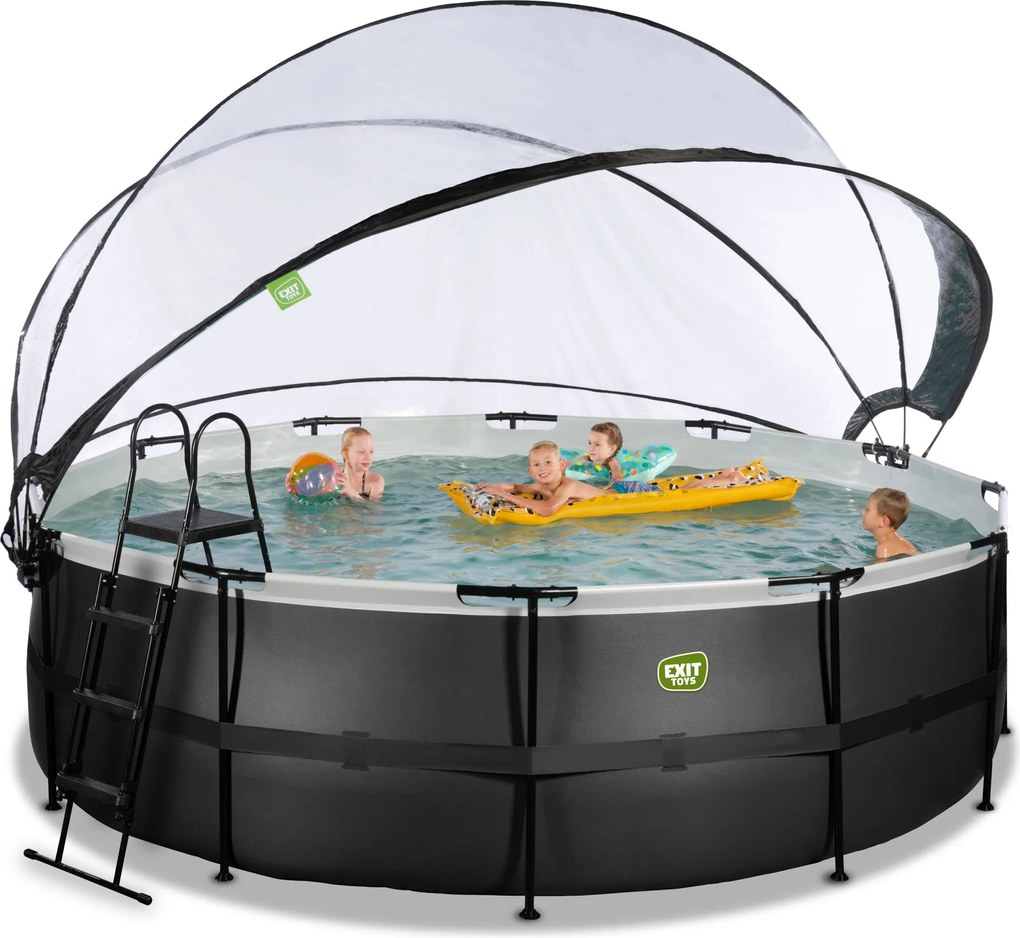 Piscina Redonda Black Leather ø450x122cm com bomba de filtro de areia e cúpula - preta