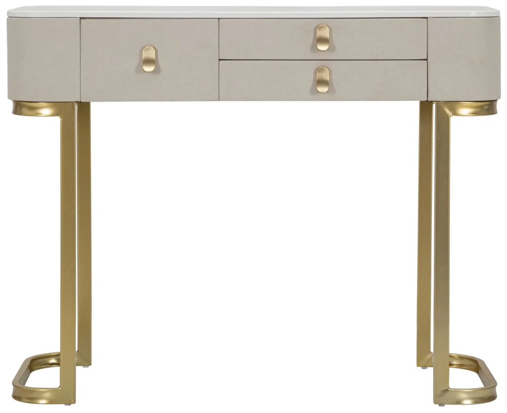 MESA CONSOLA COM 3 GAVETAS BEAUTY 100X40X80 CM CREME E DOURADO