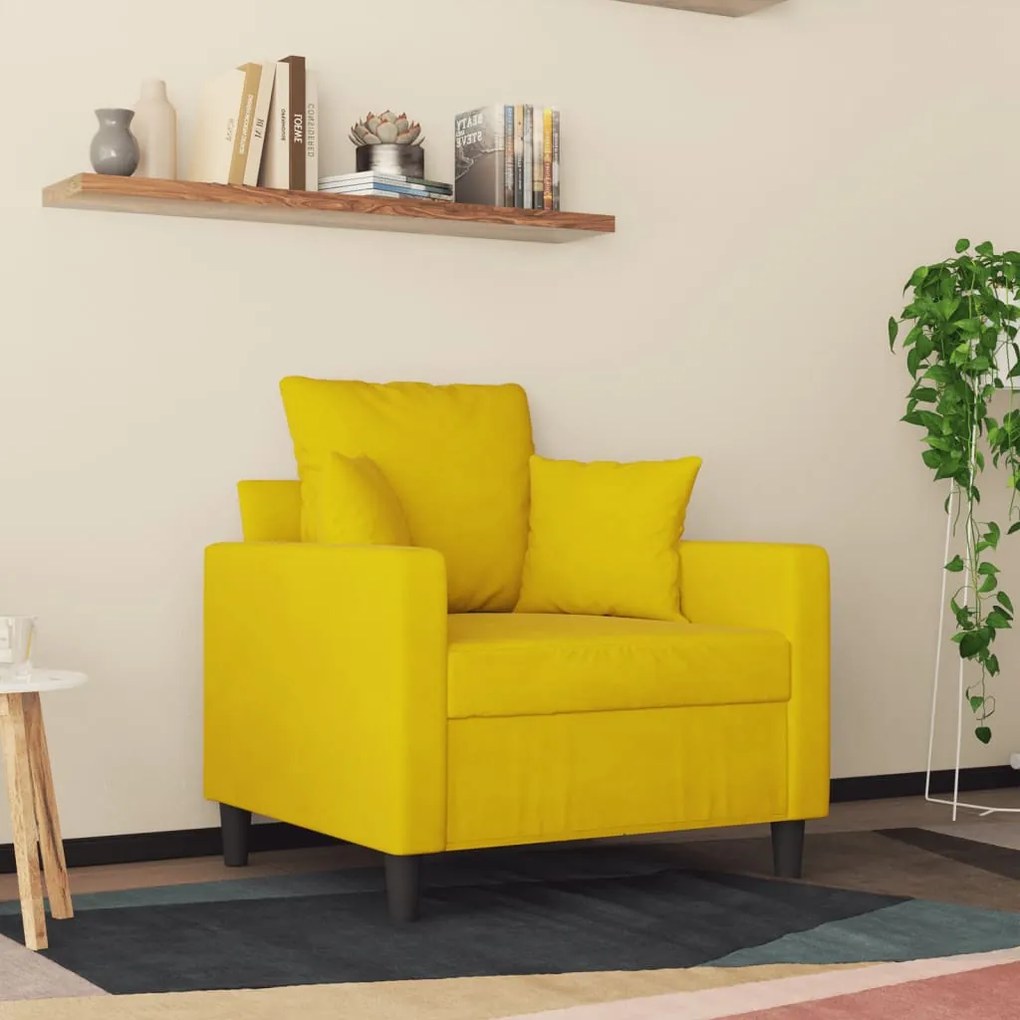 Poltrona Cinha - Cor Amarelo - 78x77x80 cm - Em Veludo e Estrutura em