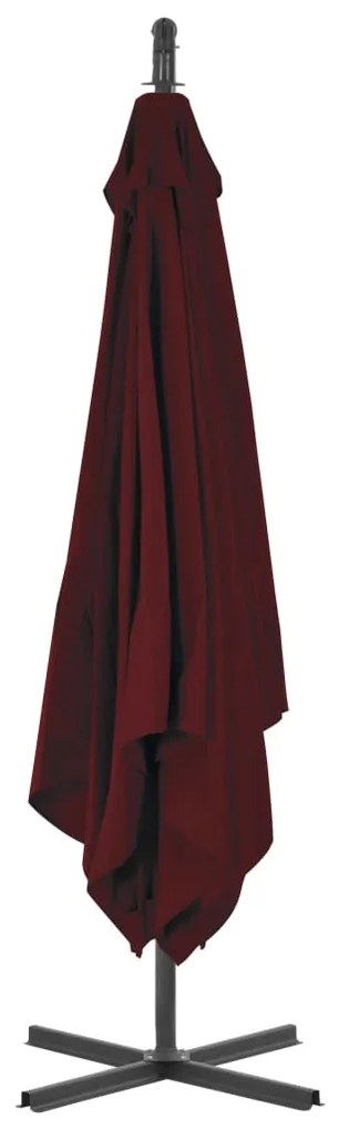 Guarda-sol de jardim cantilever c/ poste de aço vermelho tinto