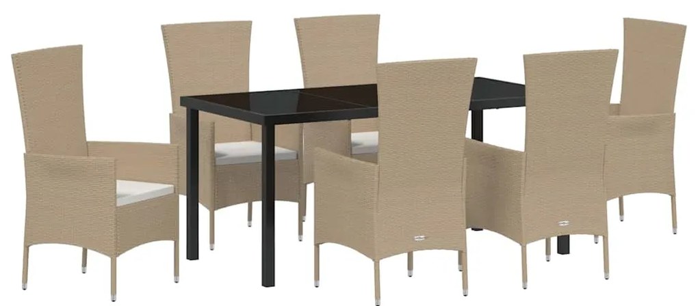 Conjunto de Jantar para Jardim com almofada 7 pcs Bege Preto