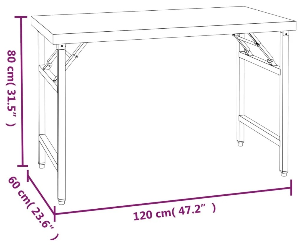 Mesa trabalho cozinha c/ prateleira 120x60x145cm aço inoxidável