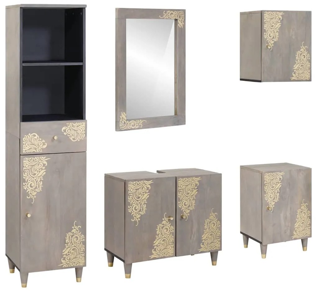 vidaXL Conjunto de Armários para Banheiro com gaveta 5 pcs Cinzeto