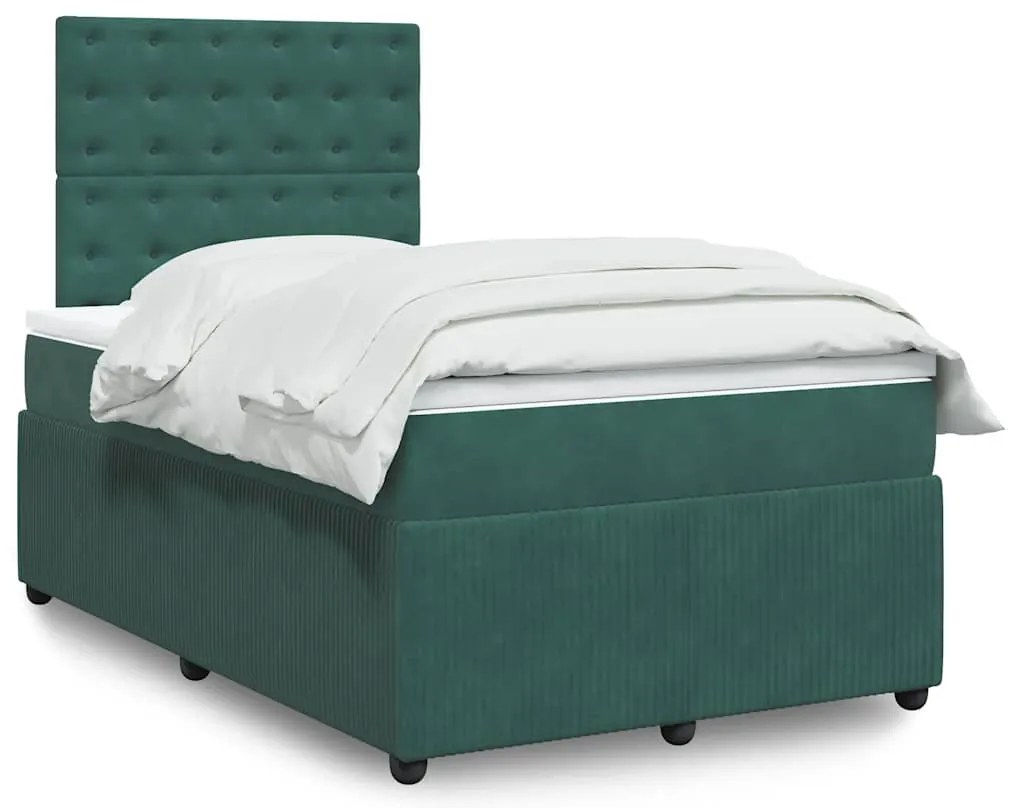 Cama boxspring com colchão 120x200 cm veludo verde-escuro