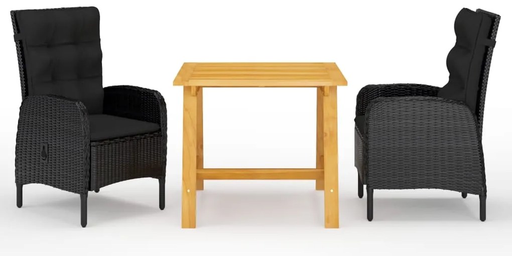 3 pcs conjunto de jantar para jardim preto
