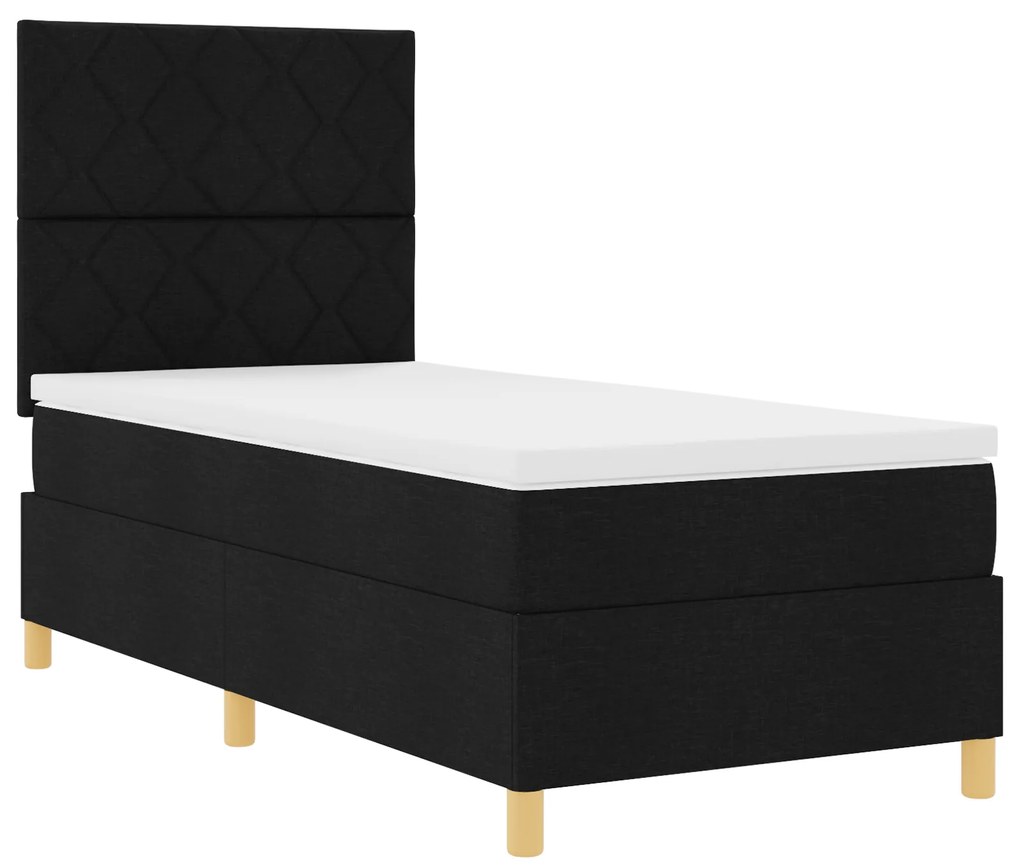 Cama Box Spring com Colchão & LED Preto 90x200 cm Tecido