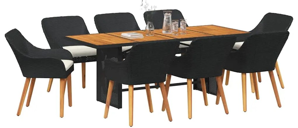 Conjunto de Jantar de Jardim 9 Peças Preto Rattan Sintético