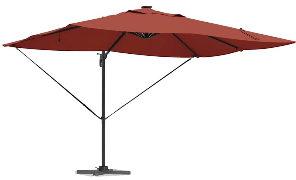 Guarda-Sol Roma Cantilever com LEDs Terracota 352x251x265 cm - Alumíni