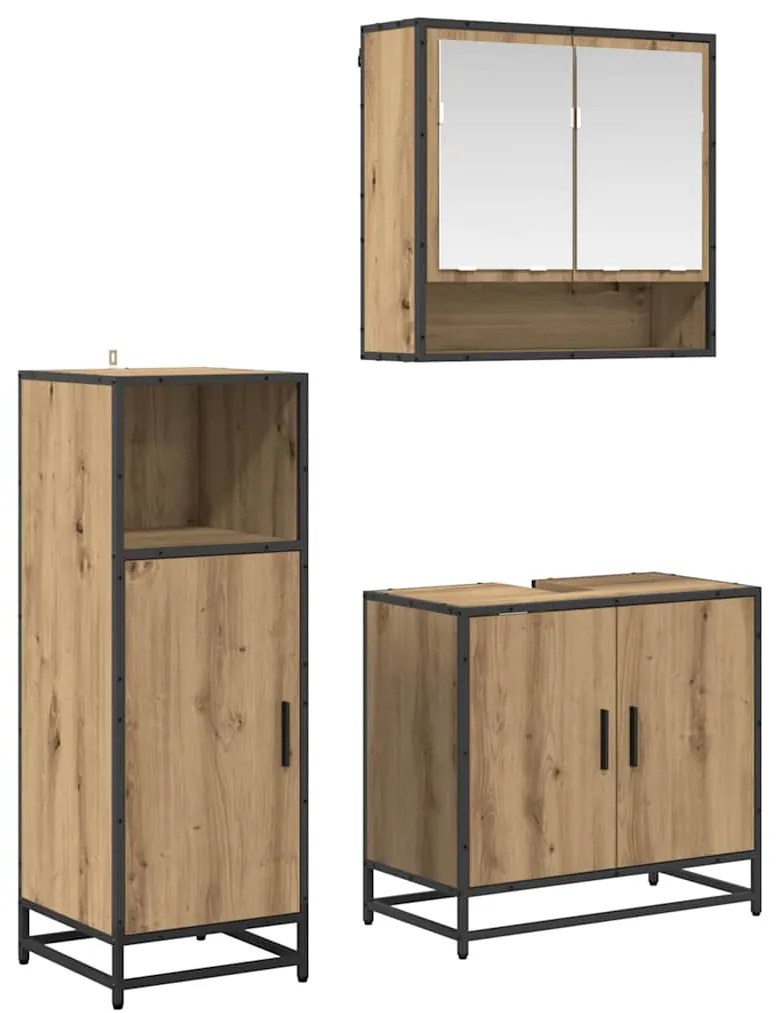 vidaXL Conjunto de Móveis para Banheiro 3 pcs Carvalho Artesanal