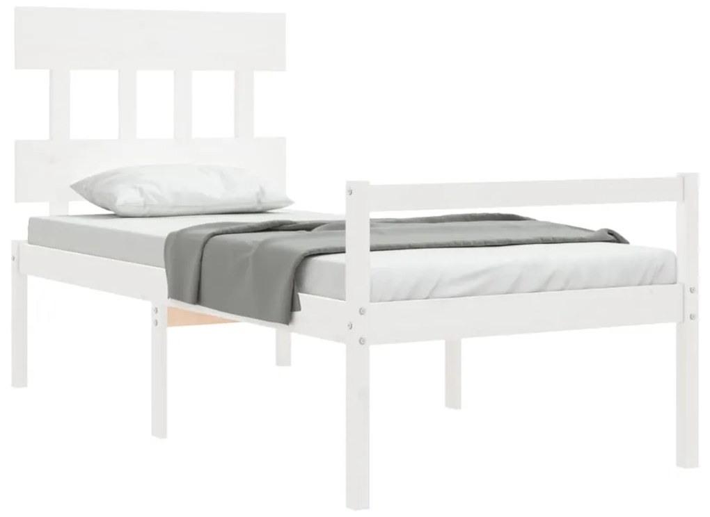 Cama para idosos com cabeceira 100x200 cm madeira maciça branco