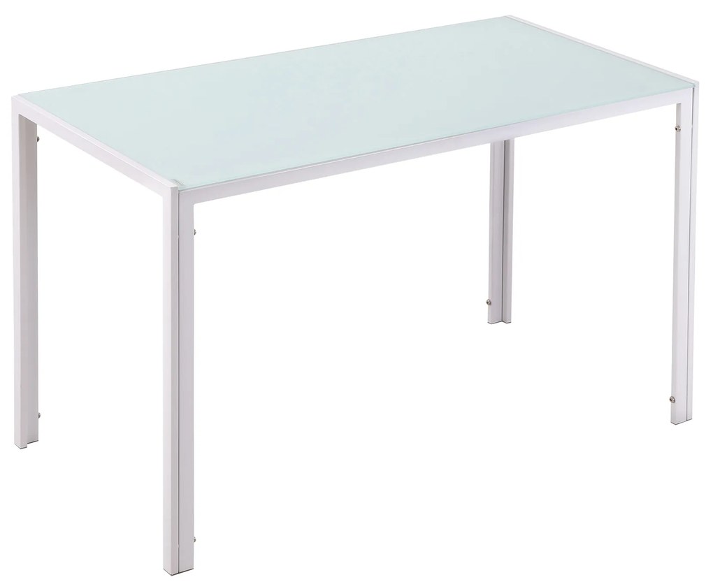 HOMCOM Mesa Sala de Jantar de Cristal Mesa Retangular para 4-6 pessoas com Pés de Metal Multifuncional para Cozinha 120x60x75cm Branco