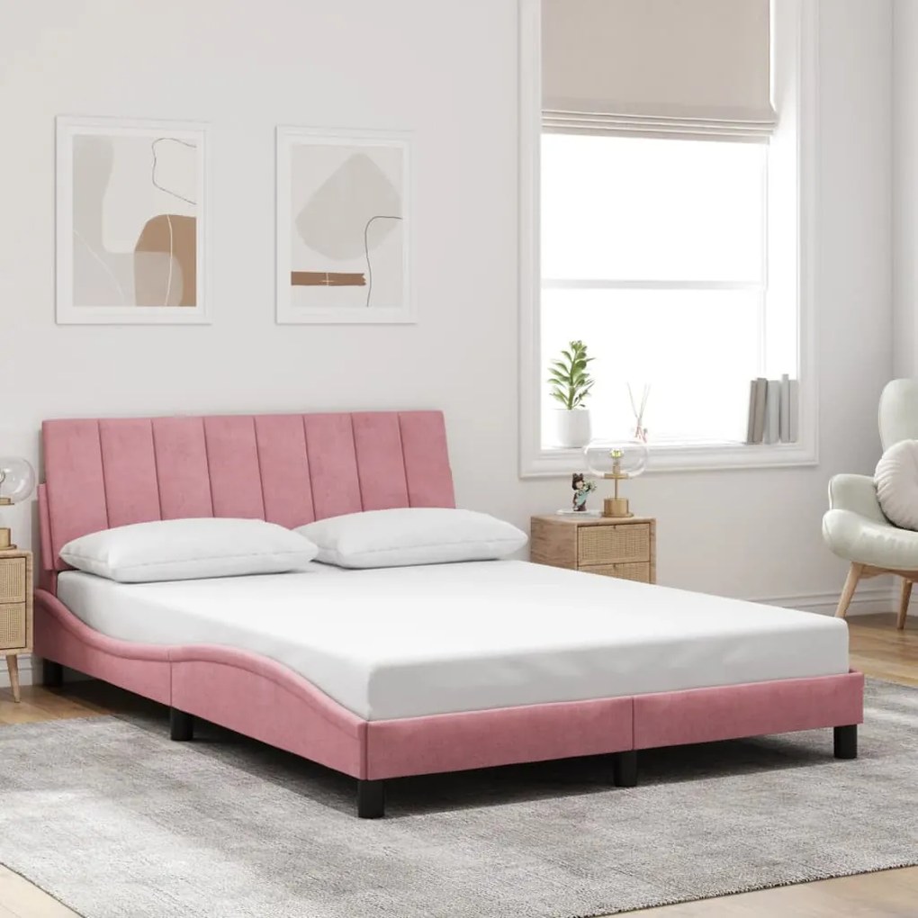 vidaXL Estrutura de cama c/ cabeceira 140x200 cm veludo rosa