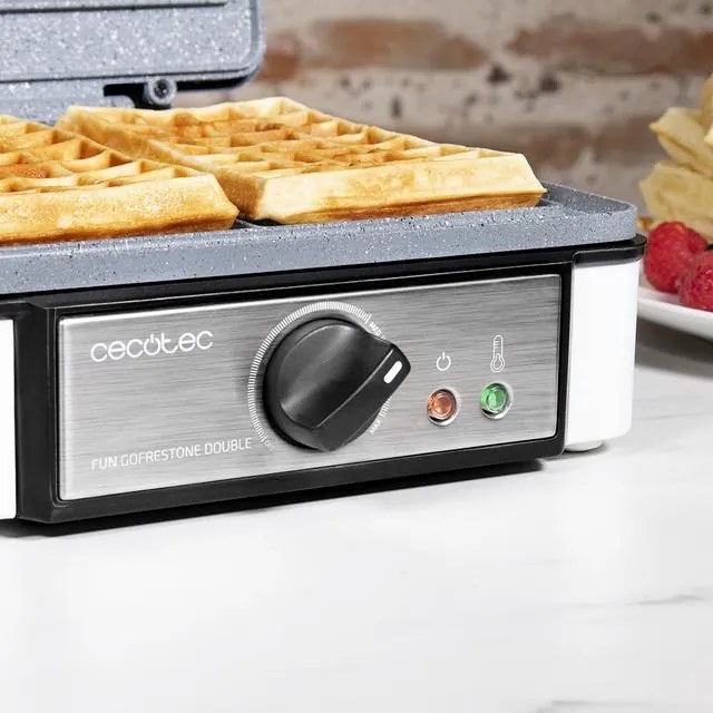 Máquina de waffles Revestimento antiaderente RockStone Fun Gofrestone Double, Termóstato ajustável, Wafles de grande formato, 1200 W