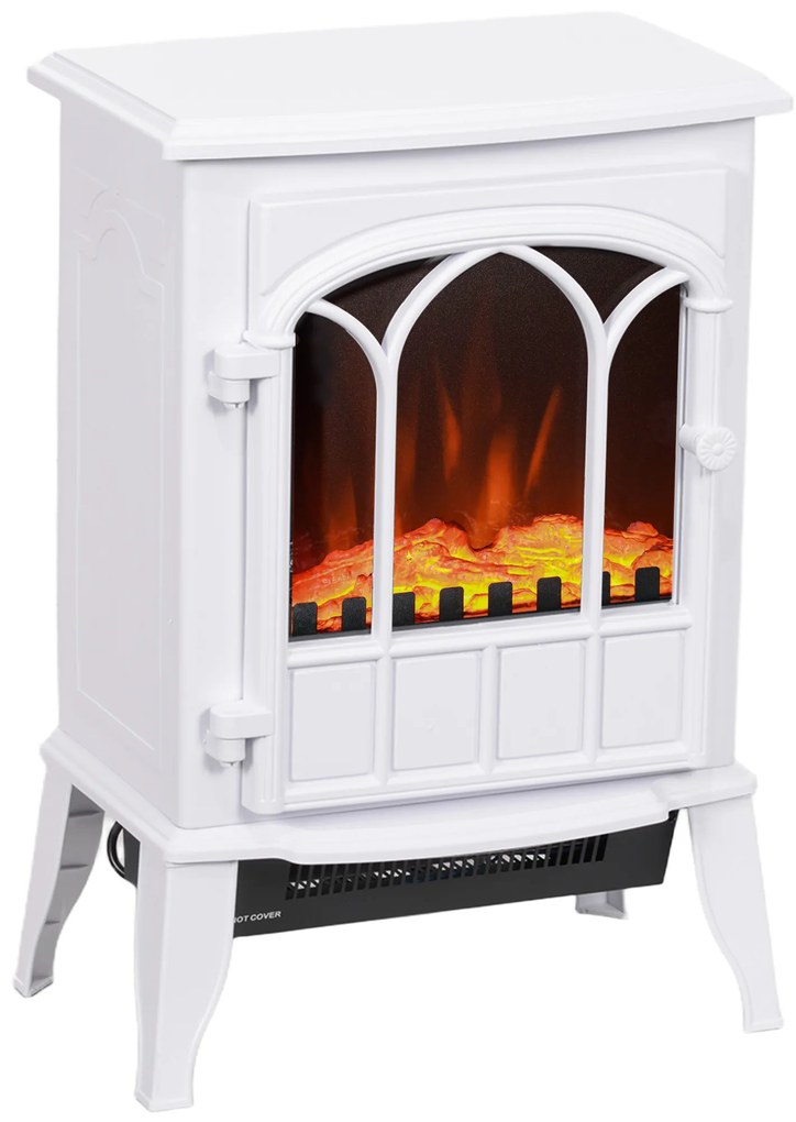 Lareira Elétrica Portátil 1000/2000W com Efeito de Chama Realista e Proteção Contra Superaquecimento 41,5x28x54 cm Branco