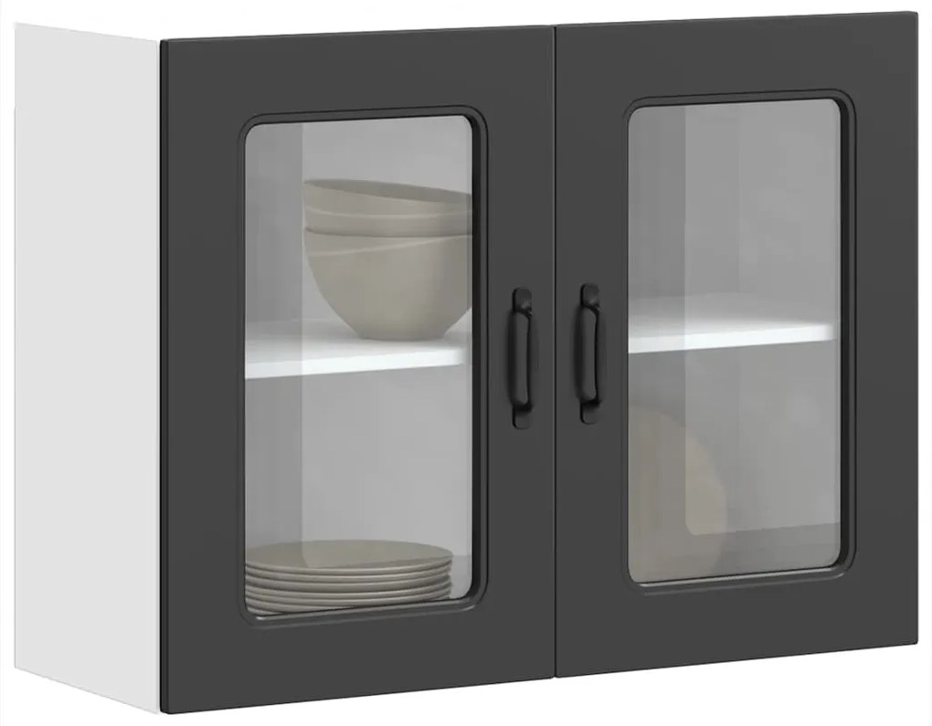 Armário de parede de cozinha porta vidro Kalmar preto